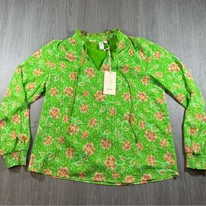 Joie Vibrant Green and Pink Floral Blouse Small